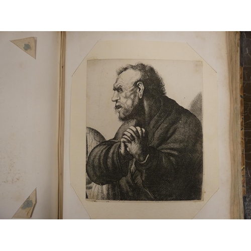 145 - ALBUM OF ANTIQUE ENGRAVINGS, ETCHINGS & PRINTS.   All loose mounted in the album (some backed wi... 