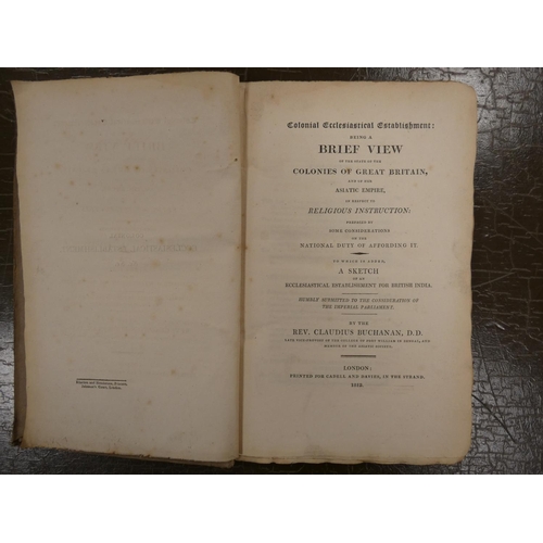 250 - BUCHANAN REV. CLAUDIUS.  Colonial Ecclesiastical Establishment, Being a Brief View of the ... 