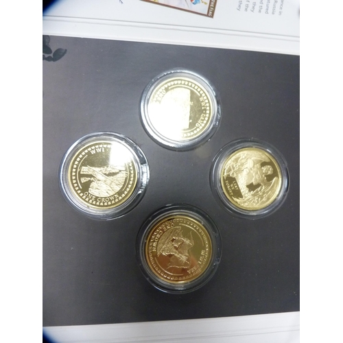 357 - Gold plated limited edition proof four one crown coin set, to commemorate the WW1 Centenary annivers... 