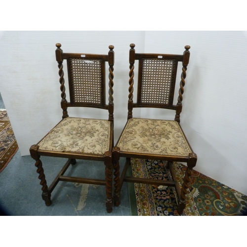 424 - Pair of bergère-back dining chairs, a solid-seat kitchen chair and an upholstered Edwardian bedroom ... 