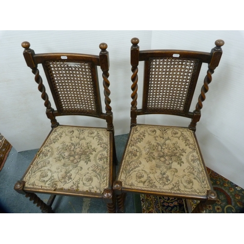 424 - Pair of bergère-back dining chairs, a solid-seat kitchen chair and an upholstered Edwardian bedroom ... 