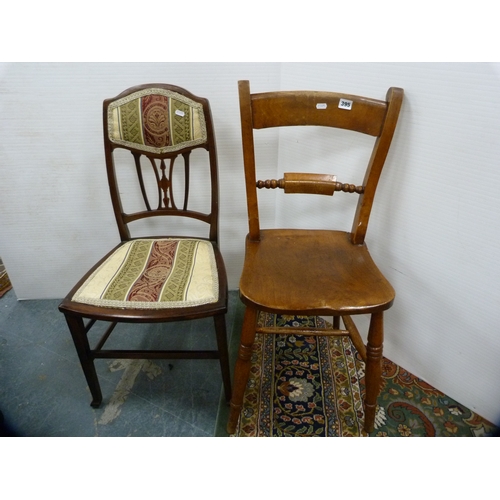 424 - Pair of bergère-back dining chairs, a solid-seat kitchen chair and an upholstered Edwardian bedroom ... 