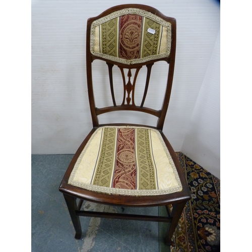 424 - Pair of bergère-back dining chairs, a solid-seat kitchen chair and an upholstered Edwardian bedroom ... 