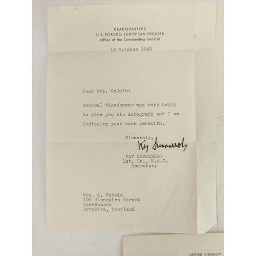 99 - SUMMERSBY KAY, Secretary & Chauffeur to General Eisenhower. 2 short typescript letters signed by... 