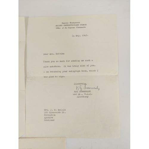 99 - SUMMERSBY KAY, Secretary & Chauffeur to General Eisenhower. 2 short typescript letters signed by... 