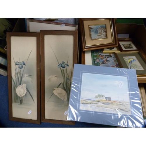 1 - Two cartons containing assorted pictures and prints to include loose examples.