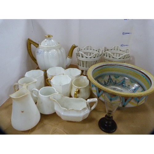 101 - Wedgwood porcelain coffee set, pair of Victorian-style latticework fern pots, glazed bowl and a Vict... 