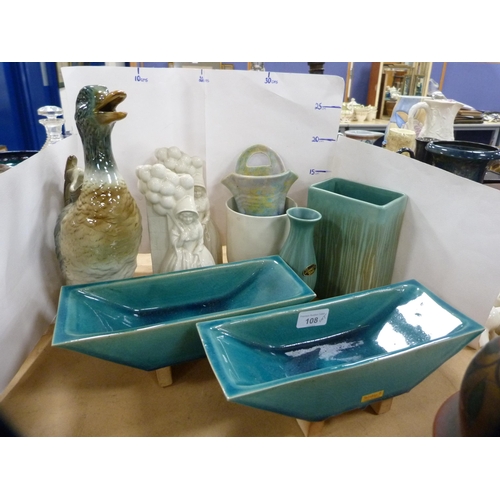 108 - Group of miscellaneous pottery to include a pair of Art Deco-style vases decorated with balloon sell... 