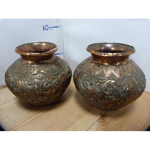 115 - Copper spill vases, brass spill vase and similar white metal bowls.  (8)