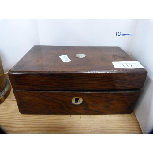 117 - Victorian mahogany mother of pearl inlaid box, Vintage oak tea canister and cover, and a Middle East... 