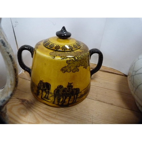 121 - Nanking-style crackle glazed vase, another crackle glazed vase, Royal Doulton sucrier, vases etc.