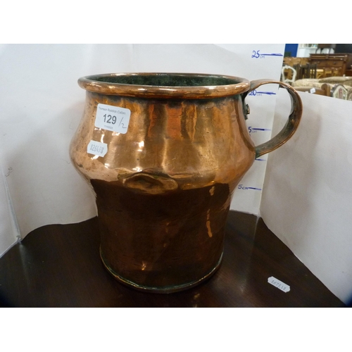 129 - Victorian copper flagon, quantity of marbles and a mirrored brass stand.