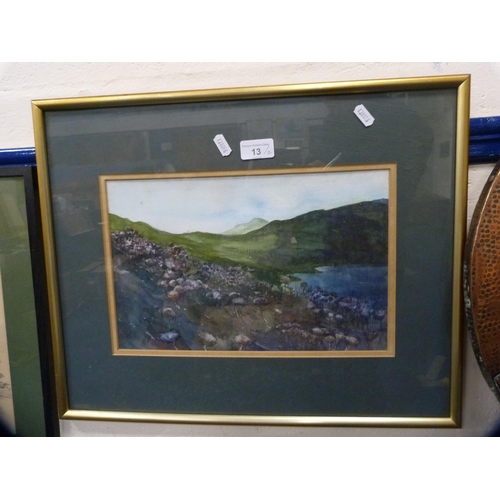 13 - 'Secret Tarn'Indistinctly signed, watercolour, and a print of a wooded lake scene.  (2)