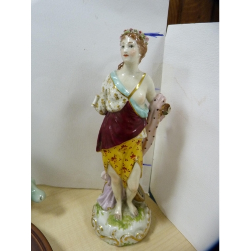 131 - 19th century continental Meissen-style figure of a female (a/f) with polychrome decoration, a pair o... 