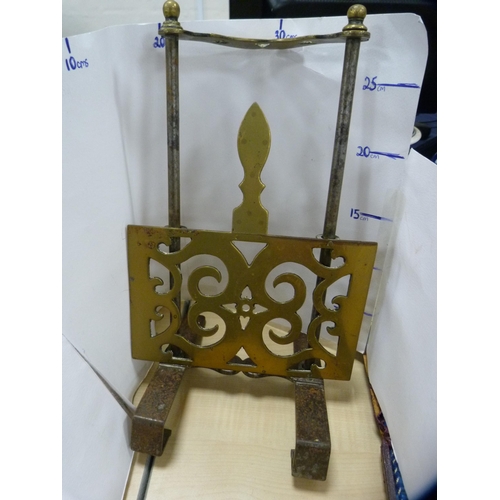 134 - Victorian brass and iron book stand and an Egyptian-style inlaid box.  (2)