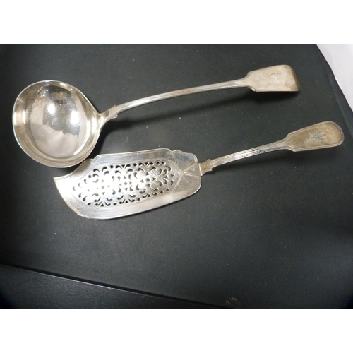 138 - Carton containing EP and plated ware to include loose cutlery, ladle, fish slice, salts, condiments,... 