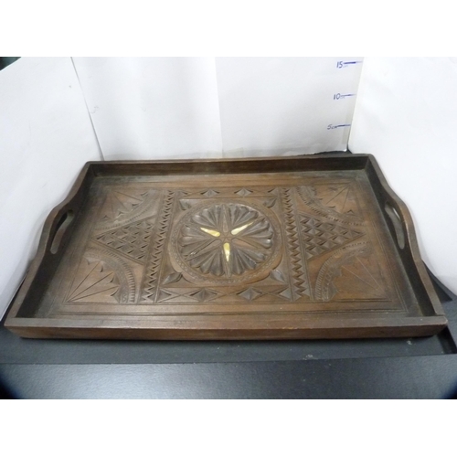 141 - Three vase stands and a carved tray.  (4)