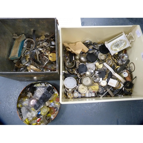 146 - Large quantity of pocket watch parts, movements, glass dial covers etc.