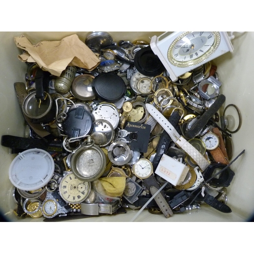 146 - Large quantity of pocket watch parts, movements, glass dial covers etc.