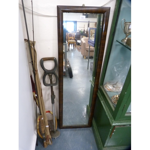 149 - Mahogany framed rectangular wall mirror, tennis racquet, shooting stick and two fishing rods.