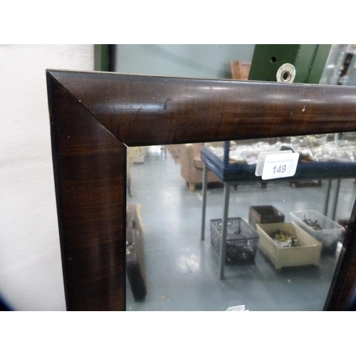 149 - Mahogany framed rectangular wall mirror, tennis racquet, shooting stick and two fishing rods.