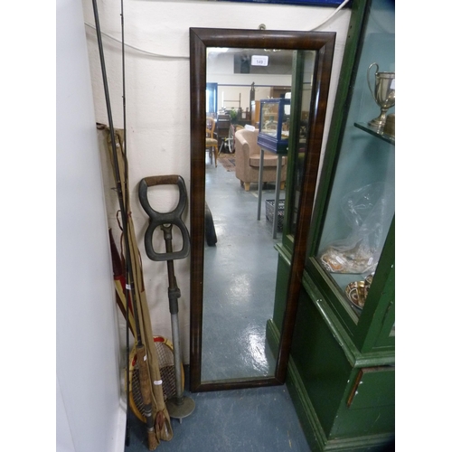 149 - Mahogany framed rectangular wall mirror, tennis racquet, shooting stick and two fishing rods.