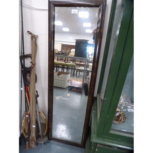 149 - Mahogany framed rectangular wall mirror, tennis racquet, shooting stick and two fishing rods.