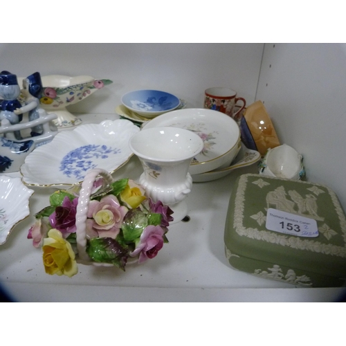 153 - Assorted ceramics to include dishes, Wedgwood Jasper ware, Minton pin dishes, carnival glass, brush ... 