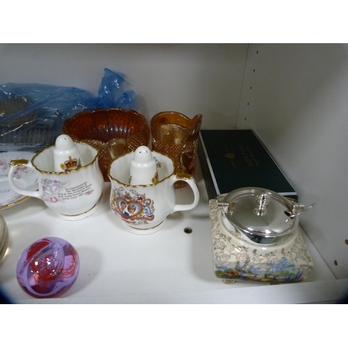 153 - Assorted ceramics to include dishes, Wedgwood Jasper ware, Minton pin dishes, carnival glass, brush ... 