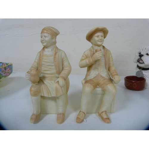 155 - Bisque Scottish-style figures, painted plaster bust of Robert Burns on a socle base, reproduction Eg... 