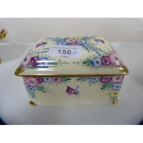 156 - Collection of Lady artist hand-painted porcelain, monogrammed MW, to include a box and cover, basket... 