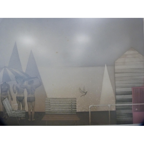 161 - M WareBeach hut with figuresPencil signed limited edition print, dated 1983, 1/100.... 