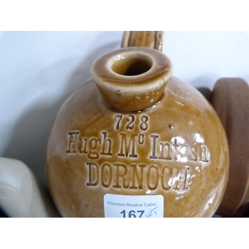 167 - Stoneware flagon for Hugh McIntosh of Dornoch, Picquot ware teapot, stoneware pig, burr wood ornamen... 