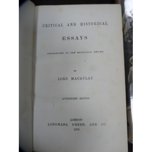 17 - Leather-bound volume of Lord Macaulay's Critical and Historical Essays, printed by Longmans, Green &... 