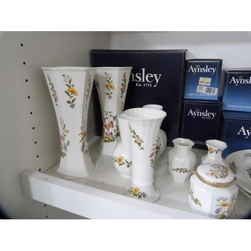 178 - Aynsley porcelain to include plates, graduated vases, clock, wall pocket etc., some with original bo... 