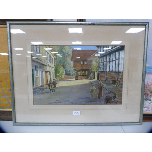 184A - Framed pastel of a street scene and an oak framed picture of a tree.