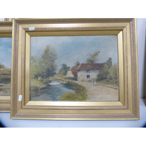 191 - Three oils on canvas in gilt frames to include a Dutch canal scene with windmill and two country sce... 