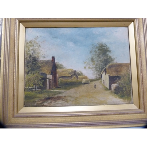 191 - Three oils on canvas in gilt frames to include a Dutch canal scene with windmill and two country sce... 