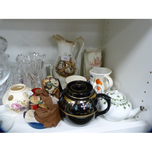 196 - Victorian jug, cabinet plates decorated with game birds, glass vases, Carlton Ware, teapots etc (two... 