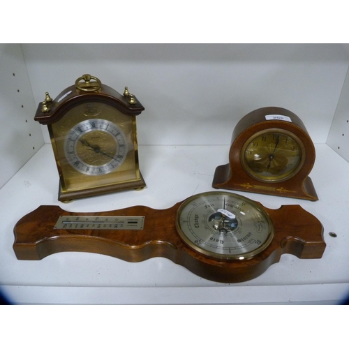 206 - Modern Tempus Fugit mantel clock, modern barometer and an Edwardian eight day mantel clock.  (3)