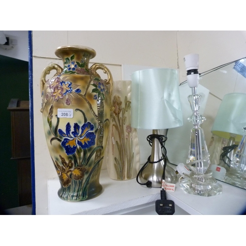 208 - Two modern table lamps, floral decorated vase and a twin-handled vase with floral decoration.  ... 