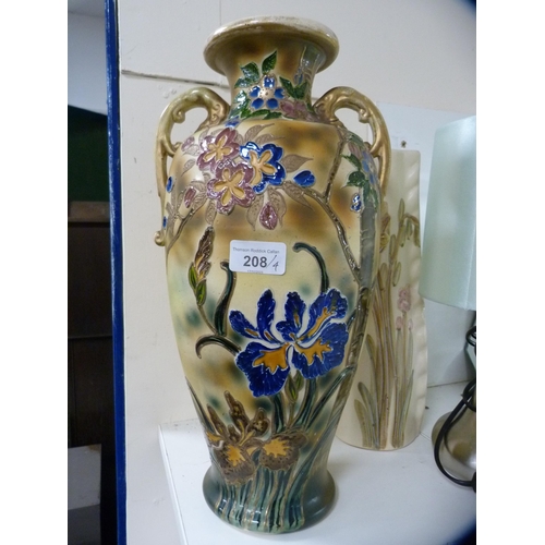 208 - Two modern table lamps, floral decorated vase and a twin-handled vase with floral decoration.  ... 