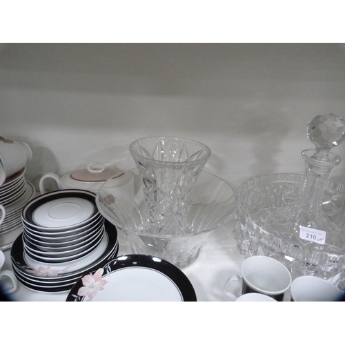 210 - Glassware and crystal to include ship-style decanter, bowls, also a Susie Cooper part tea set, part ... 