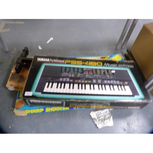 214 - Yamaha PortaSound PSS-480 electronic keyboard with stand, Rebound game and a Sharp Shooter game.