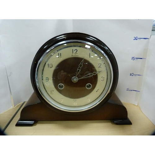 227 - Bentima mantel clock, glass paperweights to include a Wedgwood example, Hornsea-style group, dishes,... 