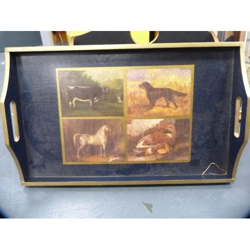 23 - Wooden tray and a magazine rack.