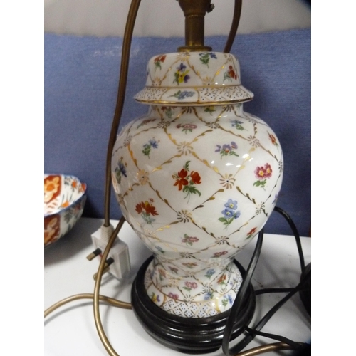 248 - French-style resin figural table lamp modelled as a maiden reading, with glass shade, a continental-... 