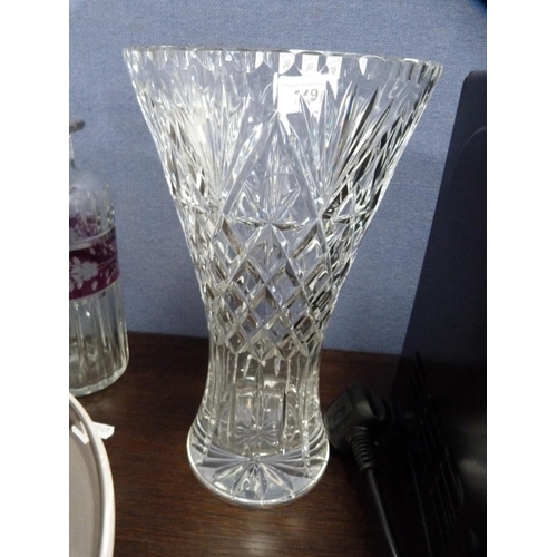 249 - Crystal and glass to include a Bohemian-style decanter and stopper, antique glass decanter with whit... 