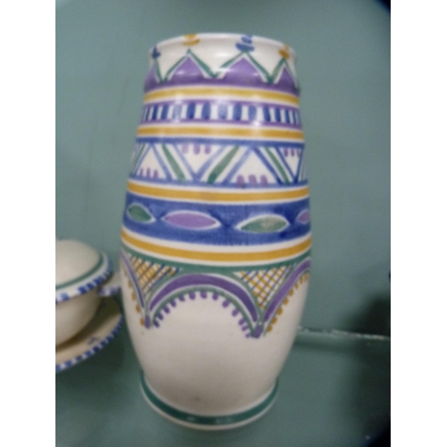 259 - Group of Poole Pottery to include a vase by Carter Stabler Adams, cylindrical spill vase, jug, prese... 