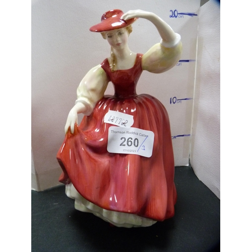 260 - Royal Doulton figures, 'Buttercup', 'Southern Belle' and a Spanish Nadal figure of a girl with a dog... 